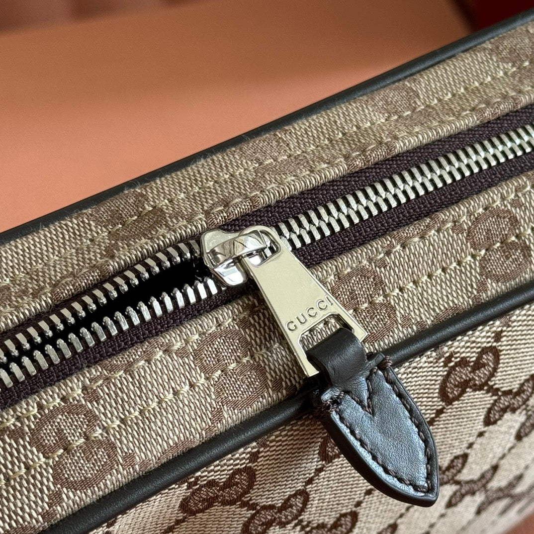 SMALL CROSSBODY BAG 23.5 IN BEIGE AND DARK BROWN GG CANVAS