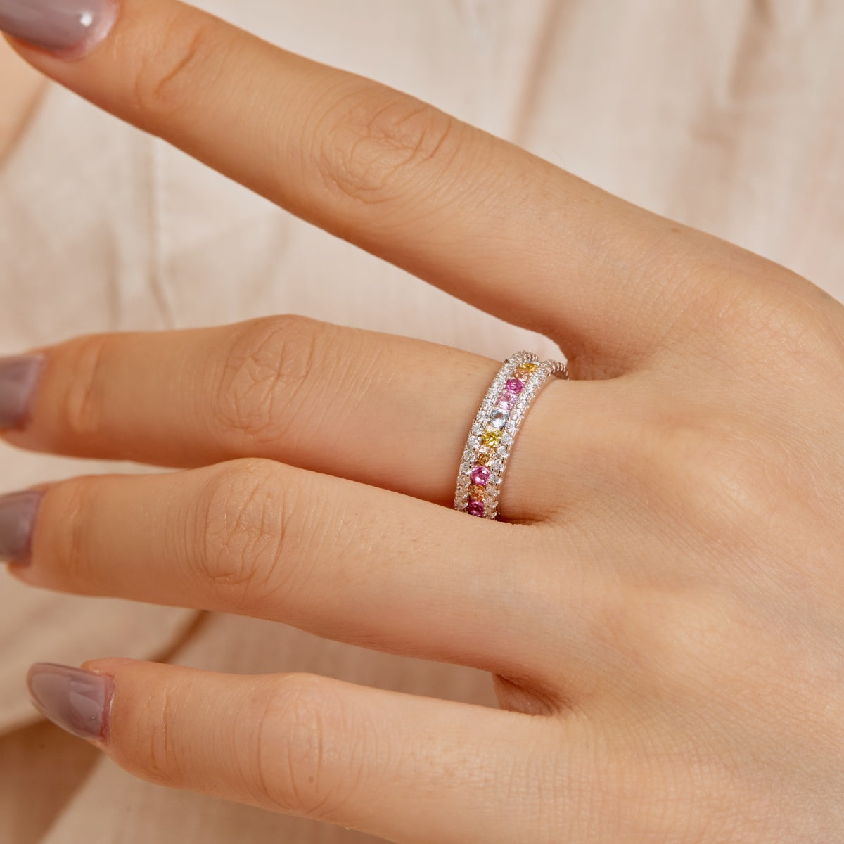 [baslovejewels]Delicate Colorful Round Cut Daily Ring