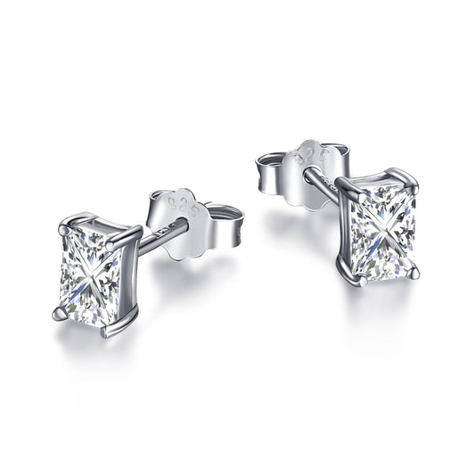 [baslovejewels]Stylish Shiny Rectangular Center Stone Stud Earrings