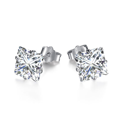 [baslovejewels]Stylish Shiny Square Center Stone Stud Earrings