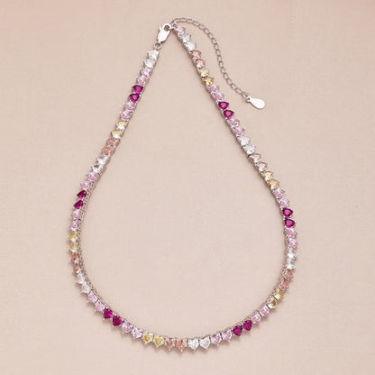 [baslovejewels]Sparkling Colorful Full Heart Tennis Necklace