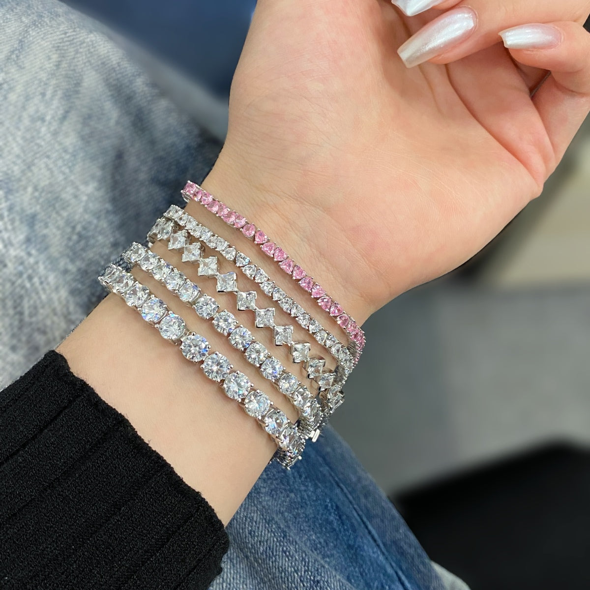 [AURORA]0.5 Carat Ornate Princess Cut Daily Bracelet