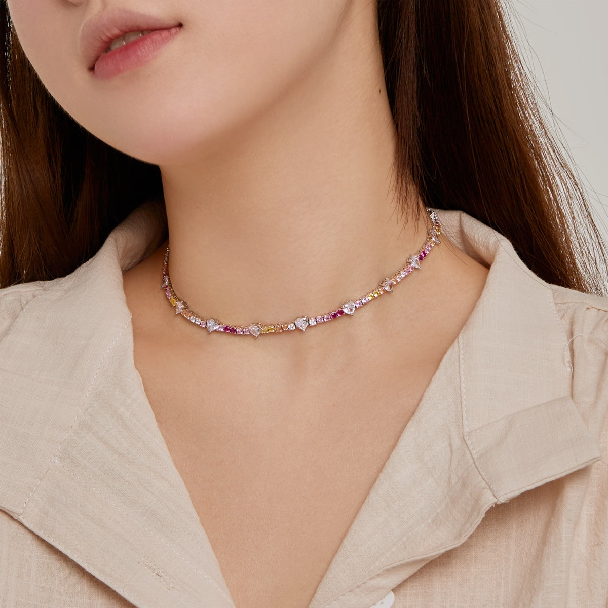 [baslovejewels]Delicate Colorful Rainbow Tennis Chain