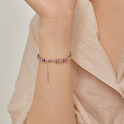 [AURORA]Delicate Colorful Emerald Cut Daily Bracelet