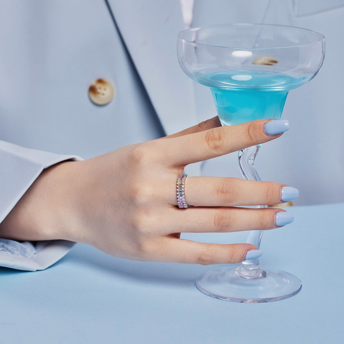 [AURORA]Splashy Ornate Emerald Cut Cocktail Ring
