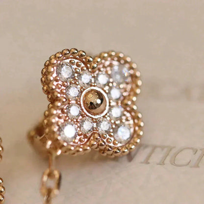 [AURORA]CLOVER MEDIUM 1 MOTIFS FUll DIAMOND EARRINGS