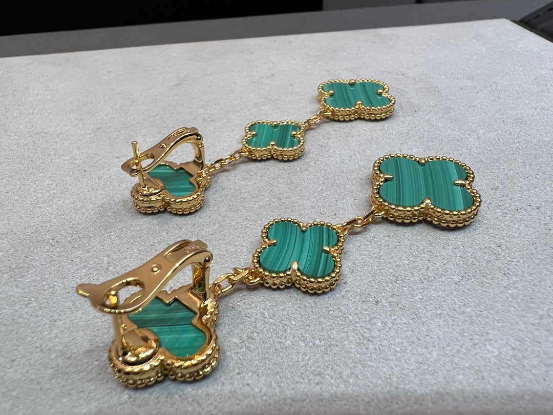[AURORA]CLOVER MALACHITE 3 MOTIFS GOLD