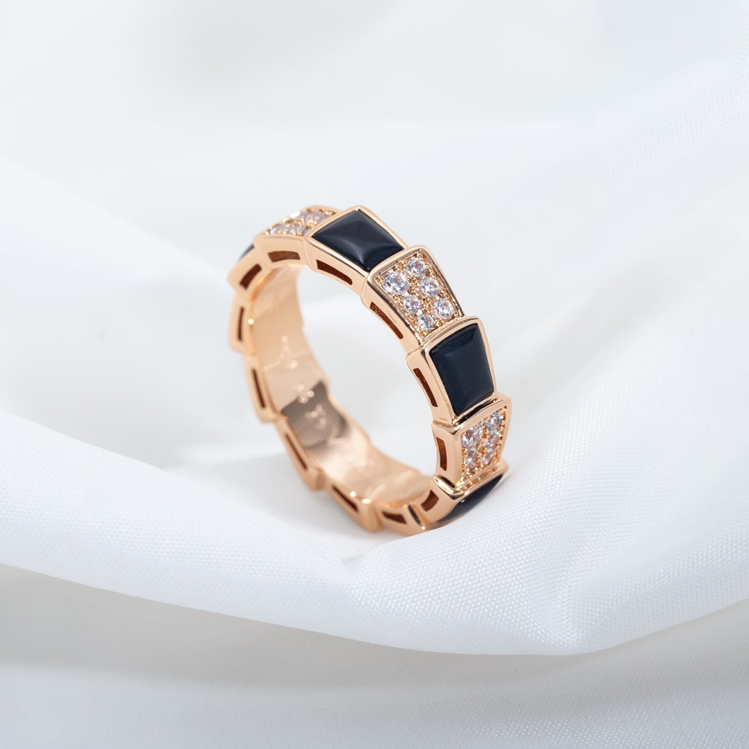 [AURORA]SERPENTI RING ROTGOLD SCHWARZER MOP DIAMANT GEPAART 4MM