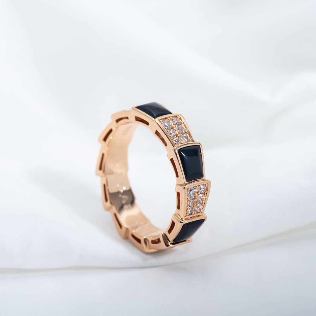[AURORA]SERPENTI RING ROTGOLD SCHWARZER MOP DIAMANT GEPAART 4MM