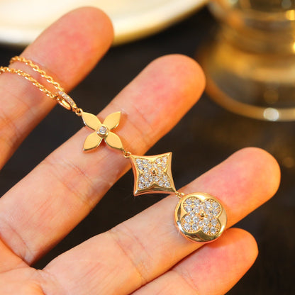[baslovejewels]STAR AND SUN DIAMOND PINK GOLD NECKLACE