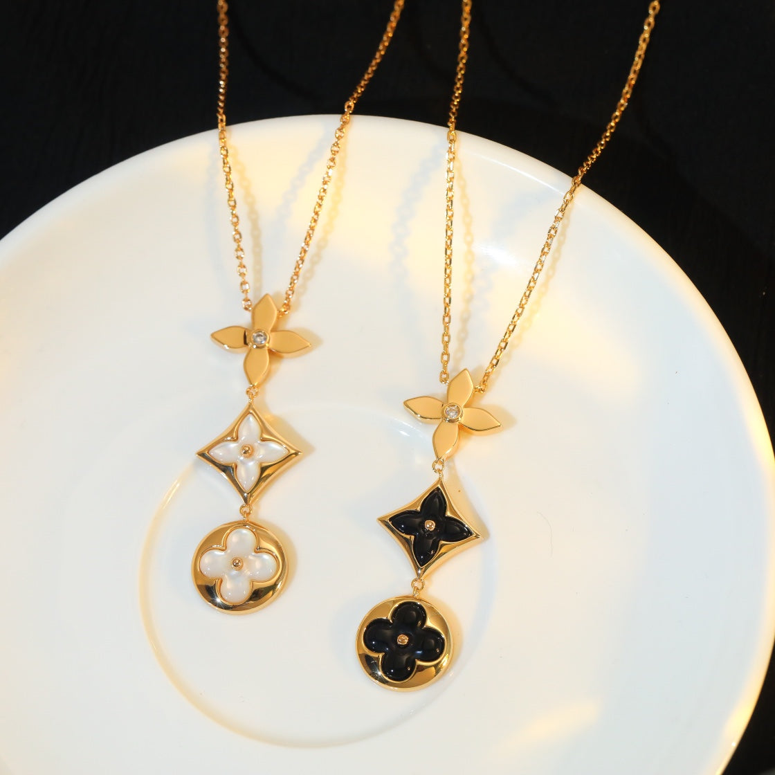 [baslovejewels]STAR AND SUN ONYX PINK GOLD NECKLACE