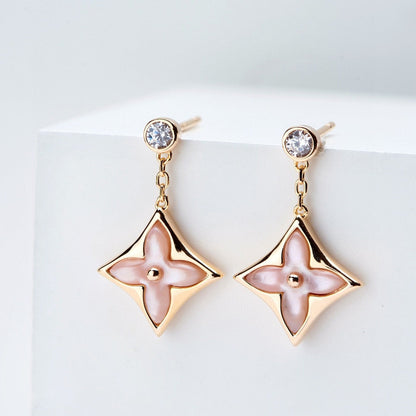 [baslovejewels]DOUBLE STAR PINK GOLD MOP DROP EARRINGS