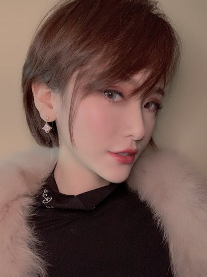 [baslovejewels]DOUBLE STAR PINK GOLD MOP DROP EARRINGS