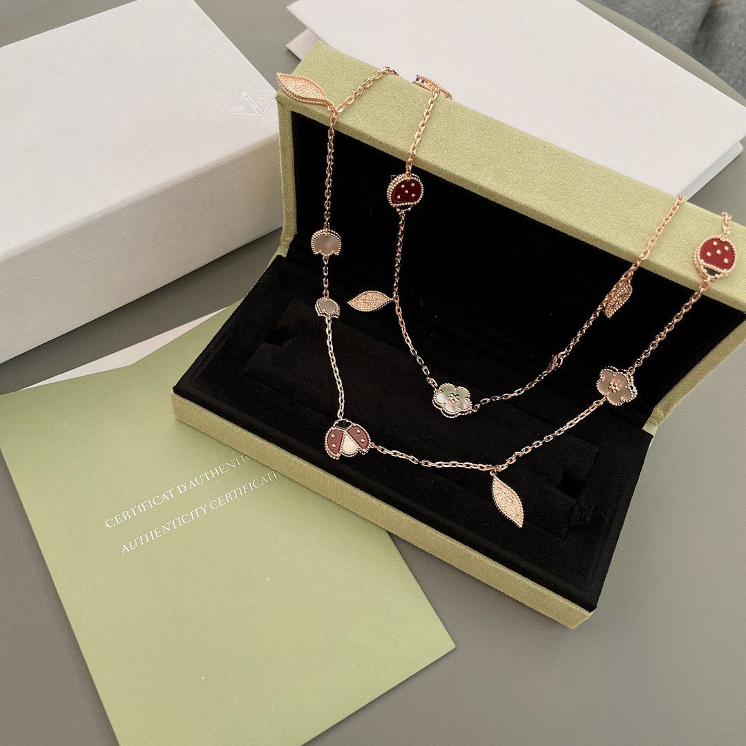 [AURORA]LUCKY SPRING 15 MOTIFS ROSE GOLD NECKLACE