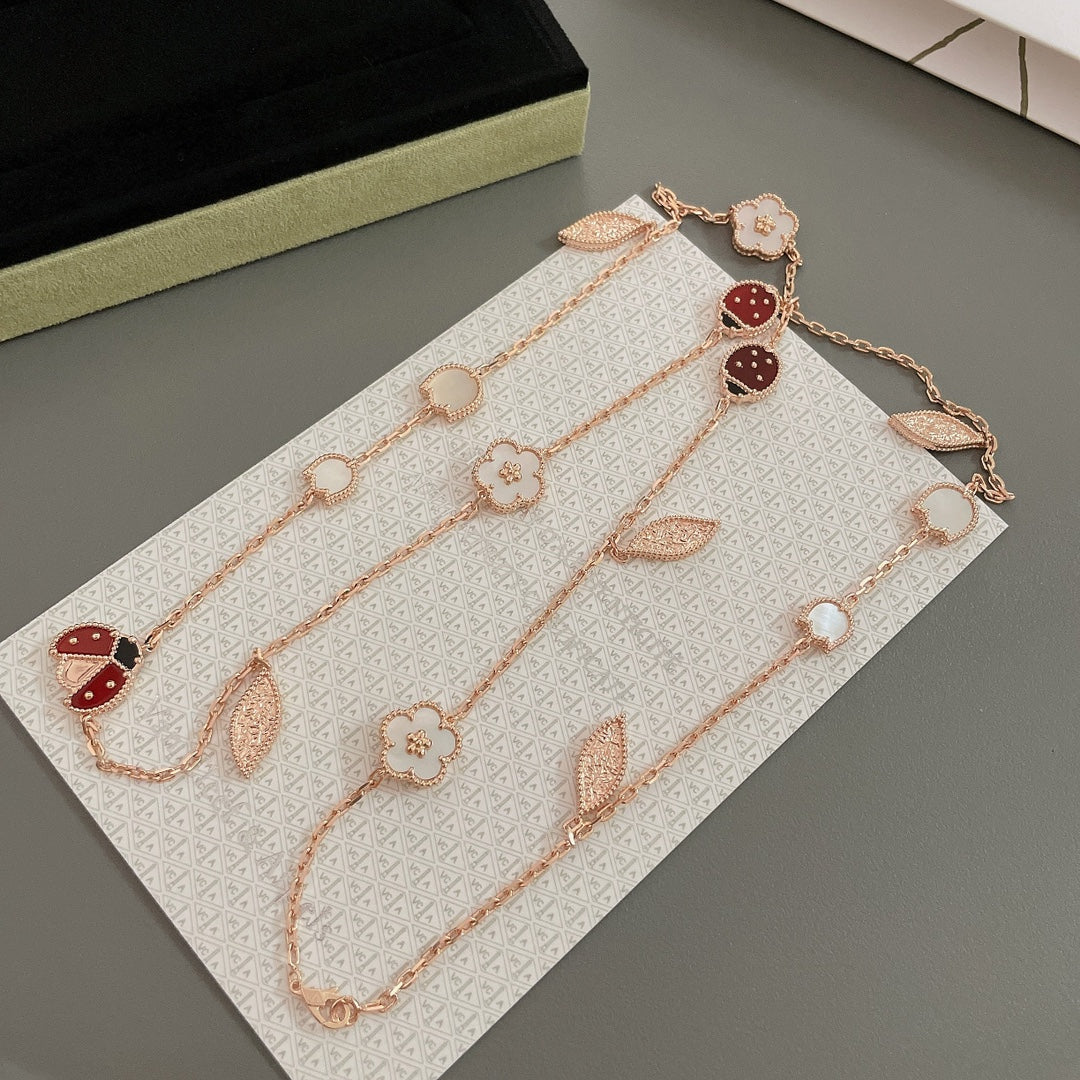 [AURORA]LUCKY SPRING 15 MOTIFS ROSE GOLD NECKLACE
