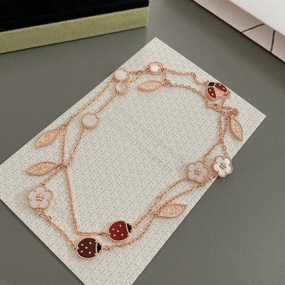 [AURORA]LUCKY SPRING 15 MOTIFS ROSE GOLD NECKLACE