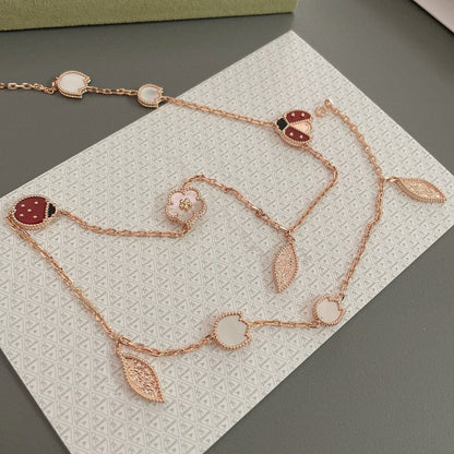 [AURORA]LUCKY SPRING 15 MOTIFS ROSE GOLD NECKLACE