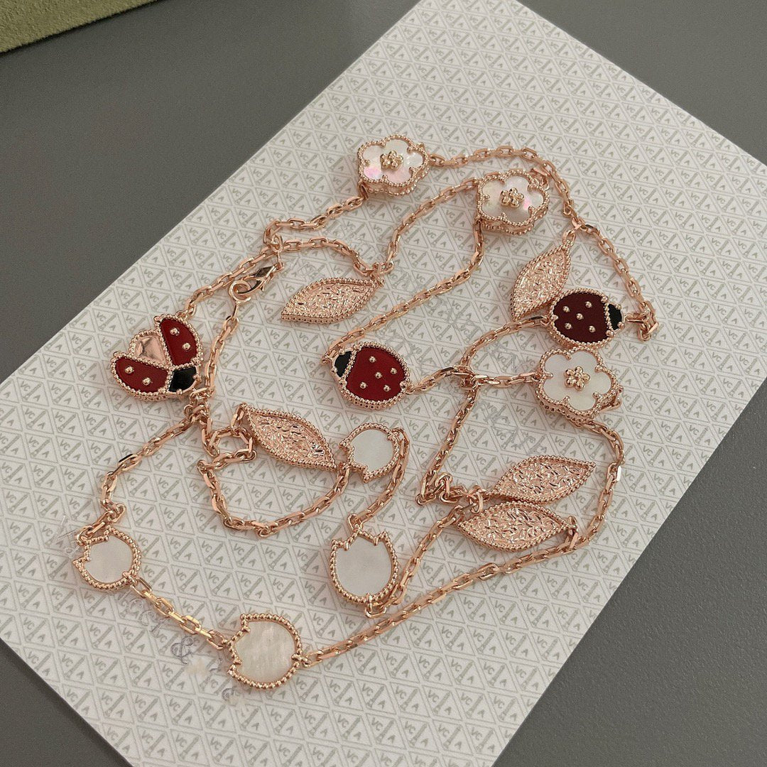 [AURORA]LUCKY SPRING 15 MOTIFS ROSE GOLD NECKLACE
