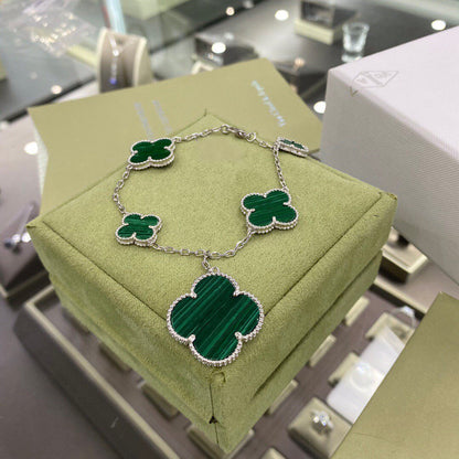[basloveJW]CLOVER 5 MOTIFS SIVLER MALACHIT ARMBAND