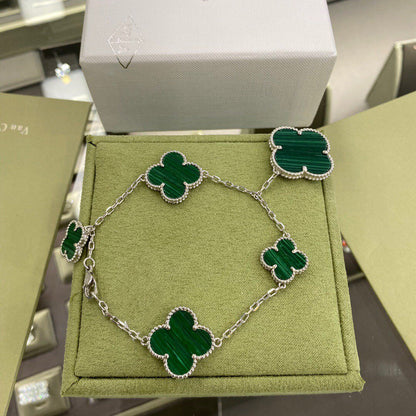 [basloveJW]CLOVER 5 MOTIFS SIVLER MALACHIT ARMBAND