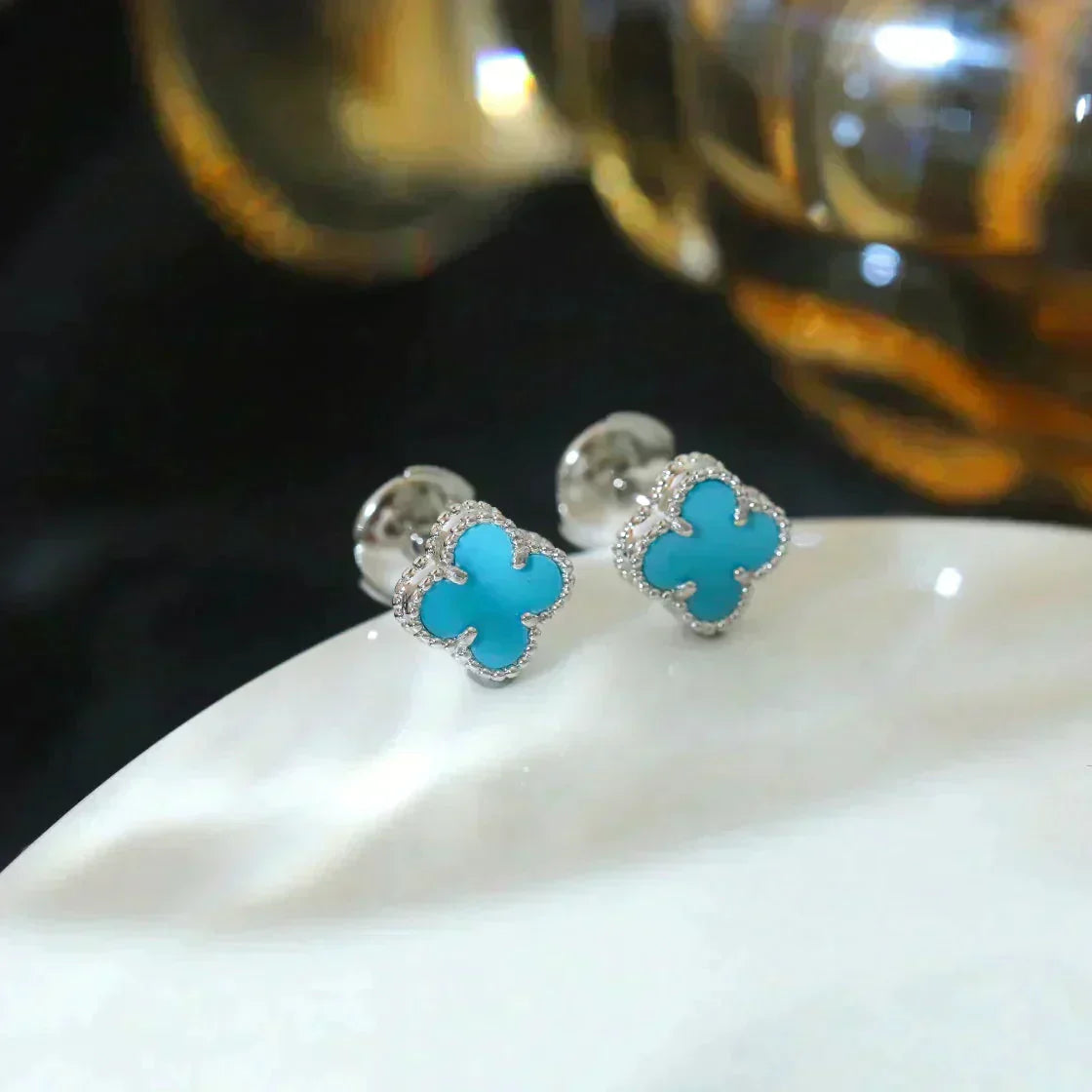 [basloveJW]CLOVER MINI 9,5MM ONYX OHRSTECKER SILBER