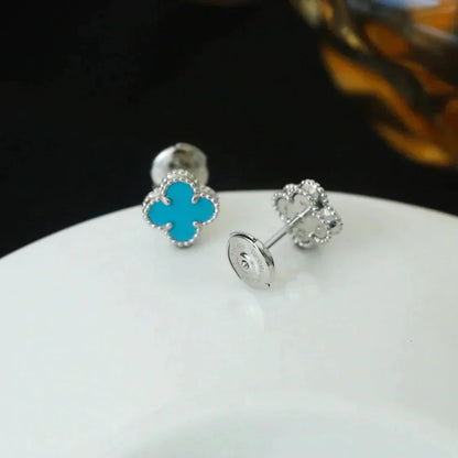 [basloveJW]CLOVER MINI 9,5MM ONYX OHRSTECKER SILBER