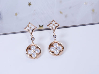 [baslovejewels]STAR AND SUN PINK GOLD MOP DROP EARRINGS