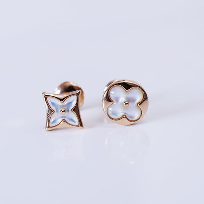 [baslovejewels]STAR AND SUN PINK GOLD MOP STUD EARRINGS