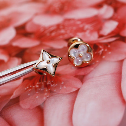 [baslovejewels]STAR AND SUN PINK GOLD MOP STUD EARRINGS