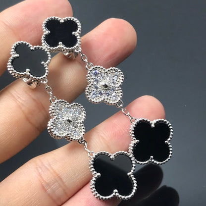 [basloveJW] Kleeblatt 3 Motiv Diamant Onyx Silber Ohrringe