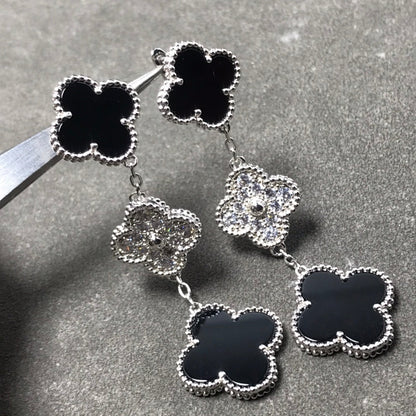 [basloveJW] Kleeblatt 3 Motiv Diamant Onyx Silber Ohrringe