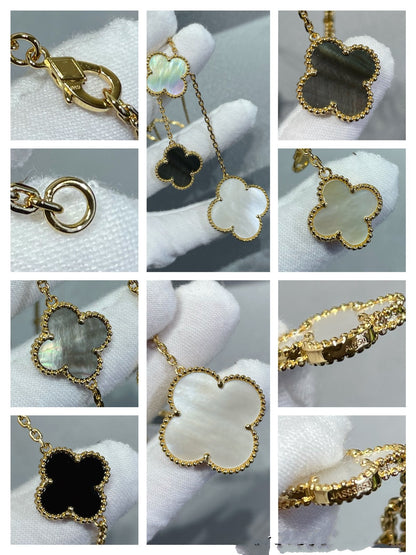 [AURORA]CLOVER 6 MOTIF MOP ONYX GOLD NECKLACE