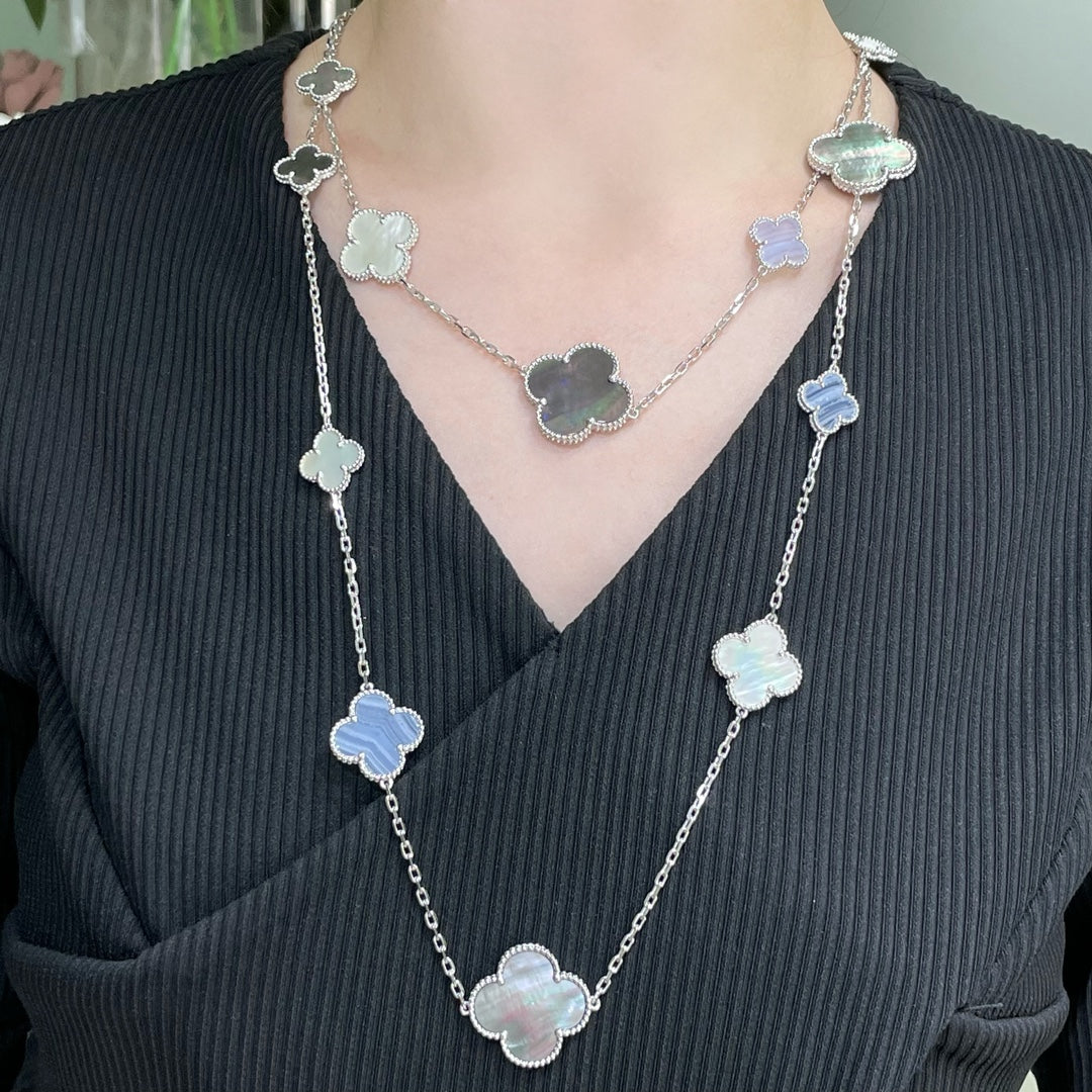 [basloveJW]CLOVER 16 MOTIV CHALCEDON MOP SILBER HALSKETTE