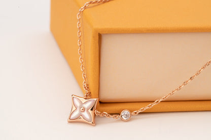 [baslovejewels]STAR PINK MOP 1 DIAMOND PINK GOLD NECKLACE