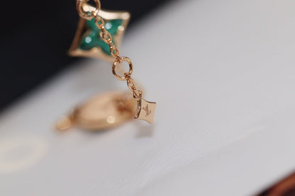 [baslovejewels]STAR AND SUN 4 MOTIF PINK GOLD MALACHITE BRACELET