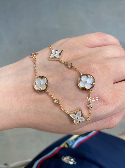 [baslovejewels]STAR AND SUN 4 MOTIF WHITE MOP PINK GOLD BRACELET