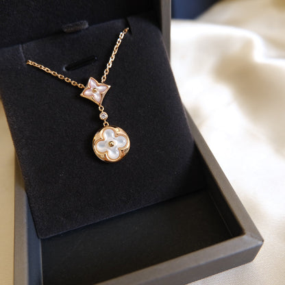 [baslovejewels]STAR AND SUN WHITE MOP 2 MOTIF PINK GOLD NECKLACE