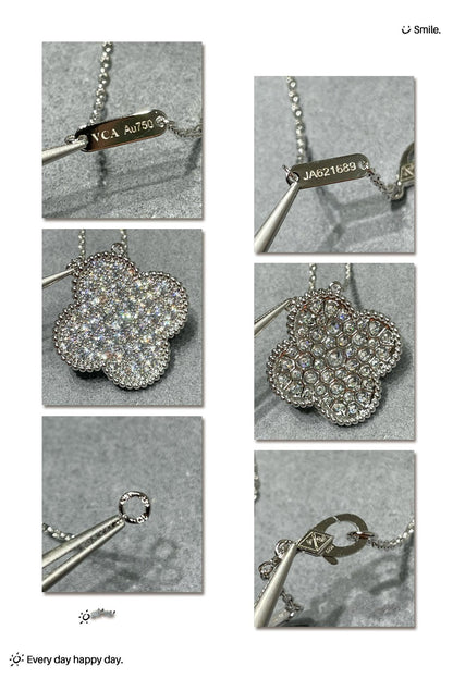 [basloveJW]クローバー 25mm ラージペンダント ダイヤモンドパヴェ シルバーネックレス