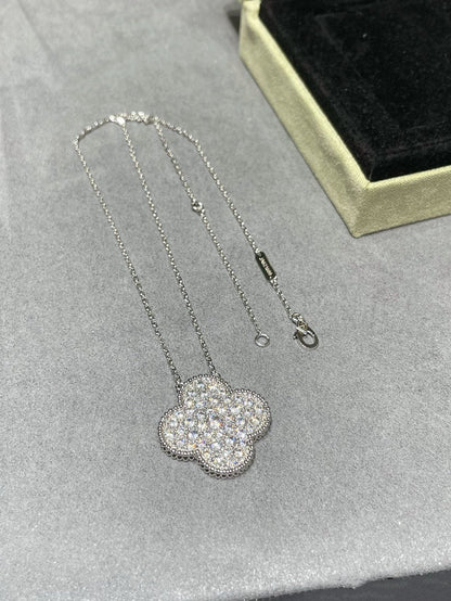 [basloveJW]クローバー 25mm ラージペンダント ダイヤモンドパヴェ シルバーネックレス