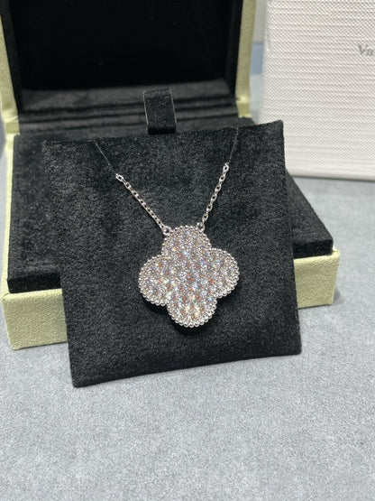 [basloveJW]クローバー 25mm ラージペンダント ダイヤモンドパヴェ シルバーネックレス