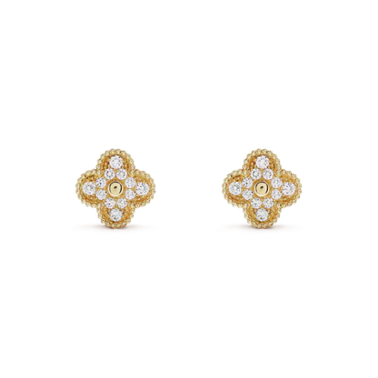 [AURORA]CLOVER MEDIUM 1 MOTIFS FUll DIAMOND EARRINGS