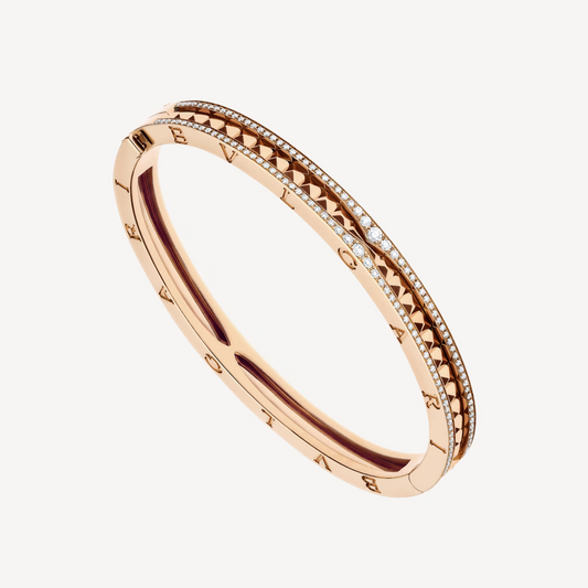 [AURORA]ZERO 1 SPIRAL AND PAVED DIAMOND PINK GOLD BRACELET