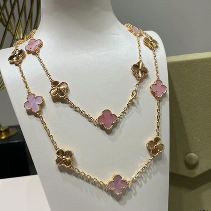[AURORA]CLOVER 20 MOTIFS LASER PINK MOP NECKLACE