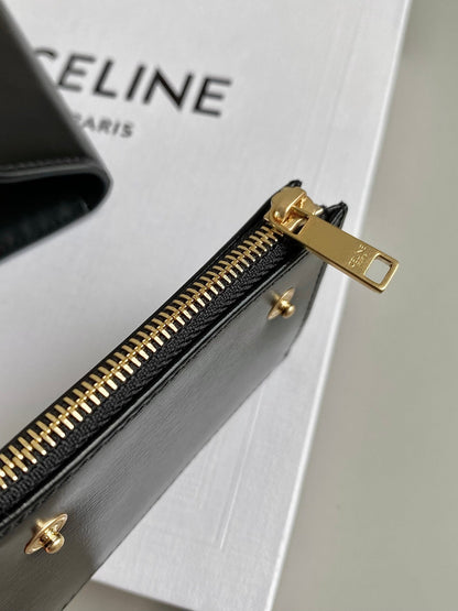 TRIOMPHE 9 WALLET TWO-IN-ONE BLACK CALFSKIN