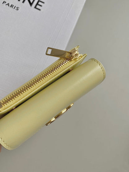 TRIOMPHE 9 WALLET TWO-IN-ONE YELLOW PASTEL CALFSKIN