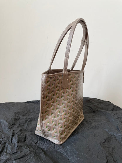 ANJOU MINI BAG 20 IN GREY MIX GREEN GOYARDINE CANVAS AND CALFSKIN