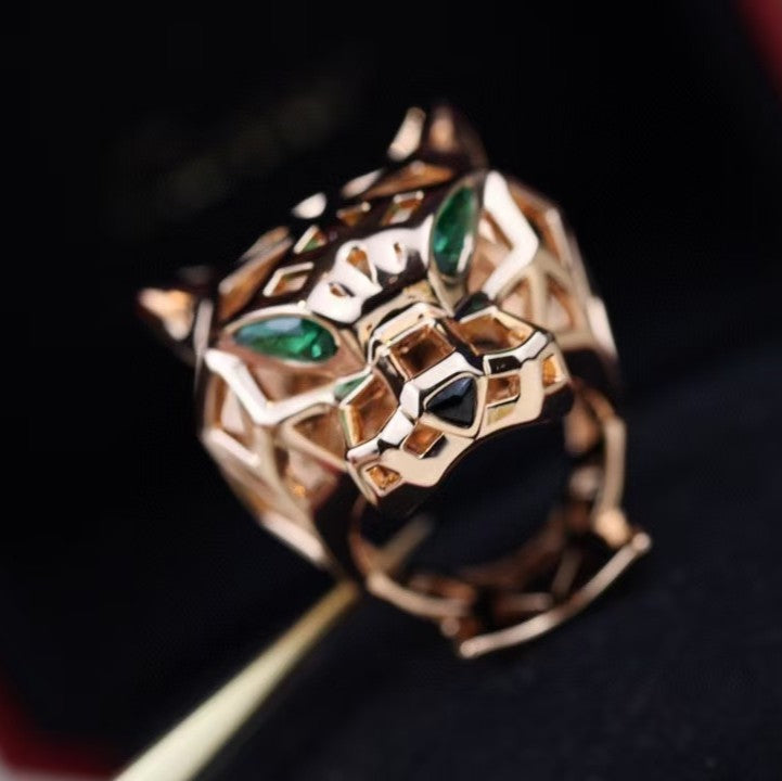[AURORA]HOLLOW LEOPARD HEAD RING