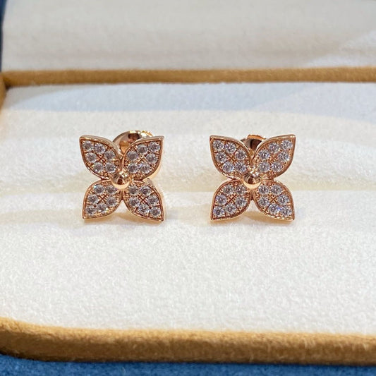 [baslovejewels]STAR BLOSSOM STUD EARRINGS PINK GOLD DIAMONDS