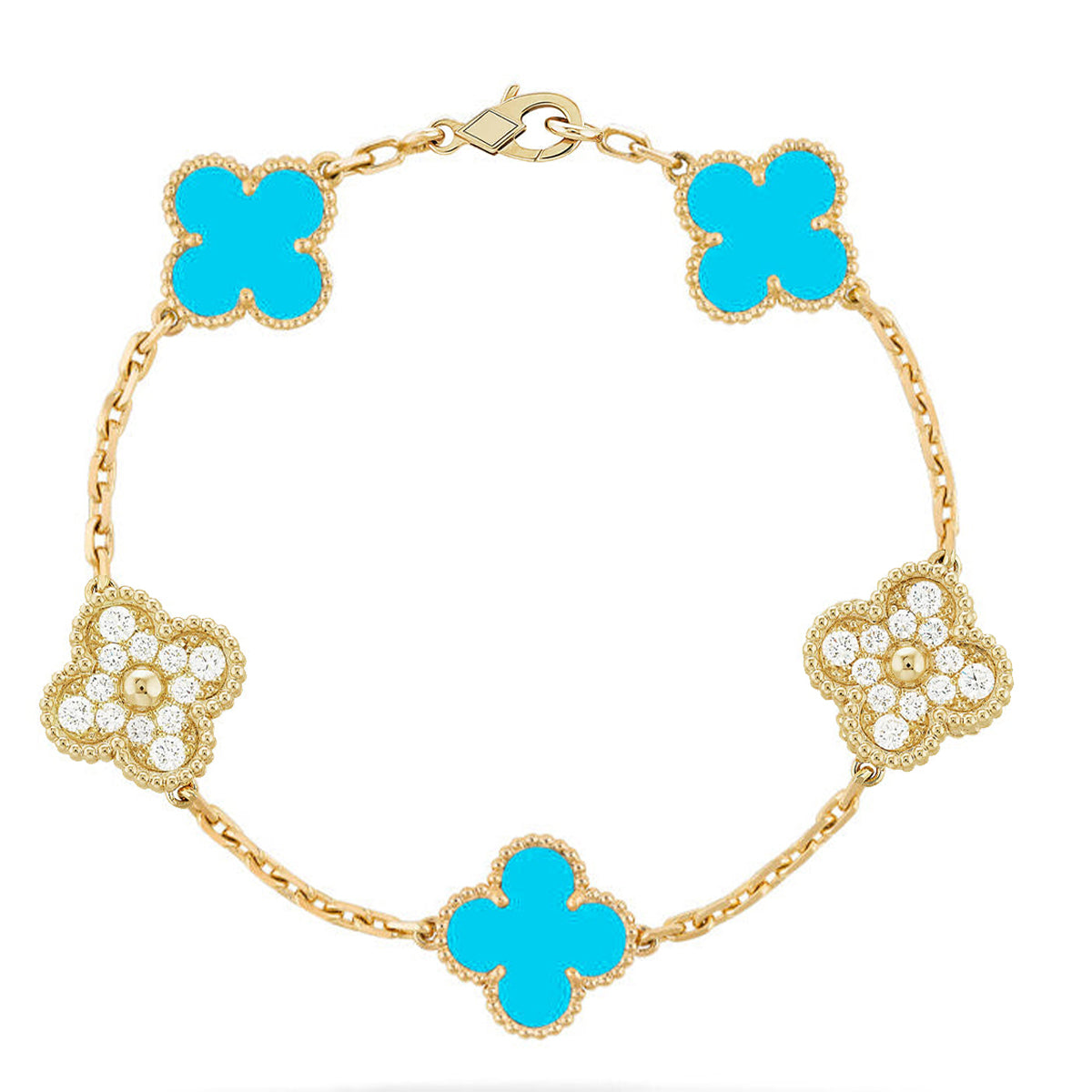 [AURORA] CLOVER 5 MOTIF TURQUOISE BRACELET COLLECTION