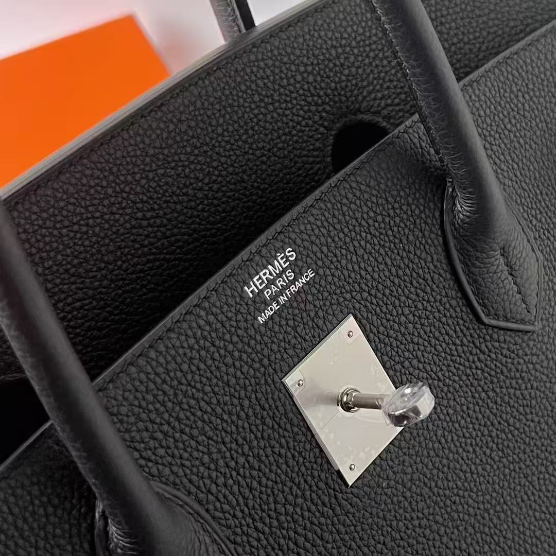 HM BIRKIN 40 HANDBAG BLACK SILVER HARDWARE